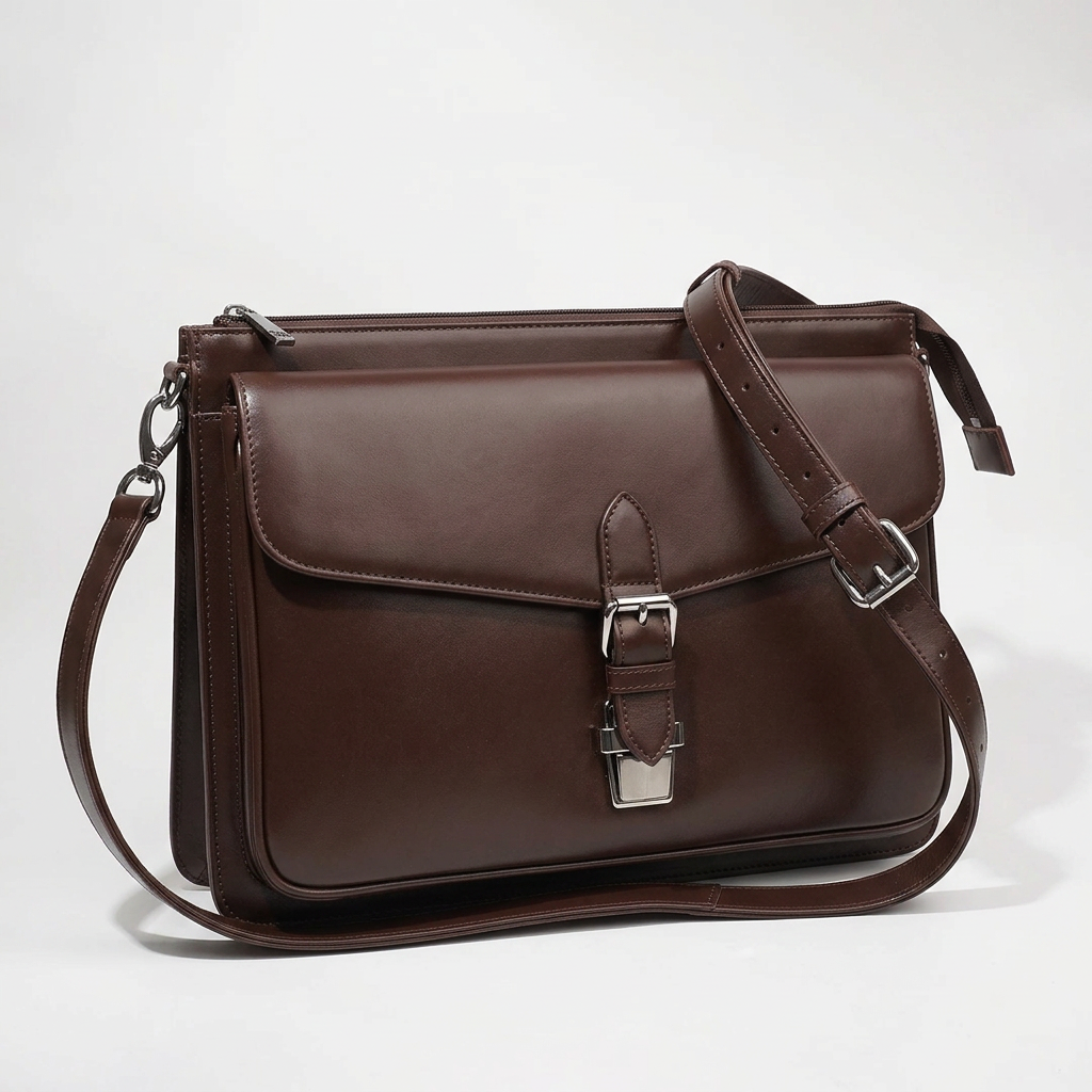 Zaclet Executive Brown Leather Laptop Messenger Bag